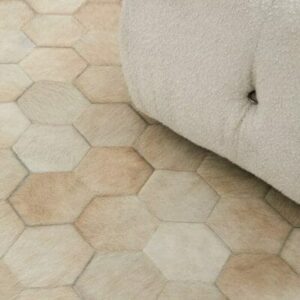 30298 Patchwork Cowhide Rug Round Beige Collection Honeycomb In Situ Photo SKU CR00 EA31 MM2