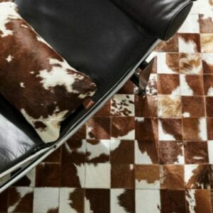 30377 Patchwork Cowhide Rug Squares Brown and Reddish Collection Farm In Situ Photo SKU CR00 RN33 MC2